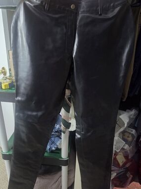 Unisex Black Leather Straight-Leg Pants